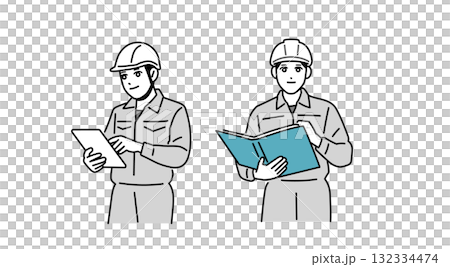 Illustration of a male worker wearing a helmet Illustration of a male worker wearing a helmet 132334474