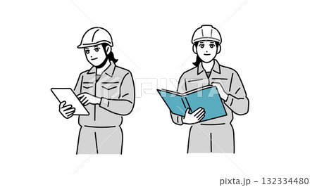 ヘルメットをかぶった作業員の女性のイラスト ヘルメットをかぶった作業員の女性のイラスト 132334480