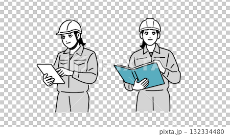 ヘルメットをかぶった作業員の女性のイラスト ヘルメットをかぶった作業員の女性のイラスト 132334480