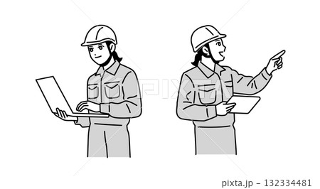 ヘルメットをかぶった作業員の女性のイラスト 132334481