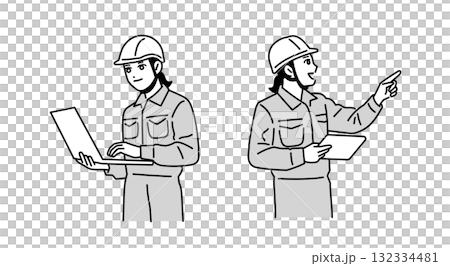 ヘルメットをかぶった作業員の女性のイラスト 132334481