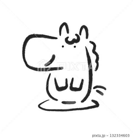 座布団に座り新年の挨拶をする馬 墨絵 正月素材 モノクロ 座布団に座り新年の挨拶をする馬 墨絵 正月素材 モノクロ 132334603