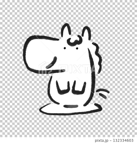 座布団に座り新年の挨拶をする馬 墨絵 正月素材 モノクロ 座布団に座り新年の挨拶をする馬 墨絵 正月素材 モノクロ 132334603