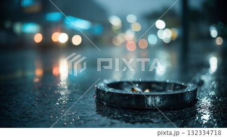 雨に濡れる屋外灰皿と煙の残り香 132334718