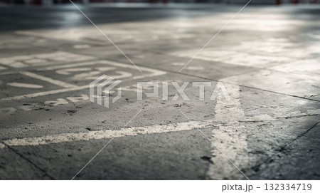 喫煙所の足元サインと足跡 132334719