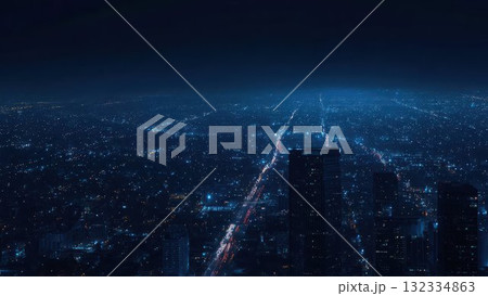 未来都市の夜景 ネオンライトと高層ビル群_4 未来都市の夜景 ネオンライトと高層ビル群_4 132334863