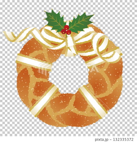 Handmade wreath bun_Stylish Christmas wreath decoration_White ribbon 132335372