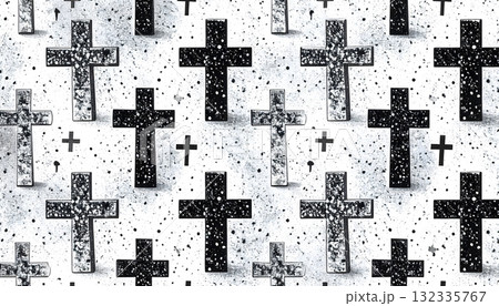 モノクロの十字架のパターンデザイン背景 モノクロの十字架のパターンデザイン背景 132335767