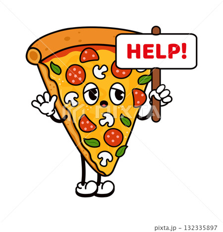 Sad pizza character asking for help concept 132335897