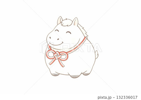 干支うま2026年 やさしい笑顔の馬キャラクター年賀状イラスト素材集 132336017