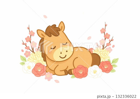 干支うま2026年 やさしい笑顔の馬キャラクター年賀状イラスト素材集 干支うま2026年 やさしい笑顔の馬キャラクター年賀状イラスト素材集 132336022