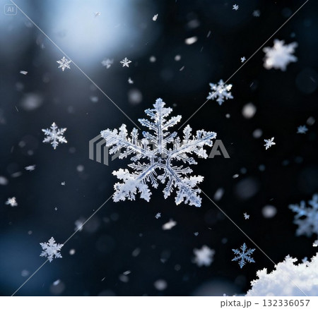 雪の結晶がキラキラした冬の雪景色 雪の結晶がキラキラした冬の雪景色 132336057