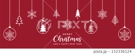 hanging christmas tree and snowflake decoration greeting card vector illustration hanging christmas tree and snowflake decoration greeting card vector illustration 132336124