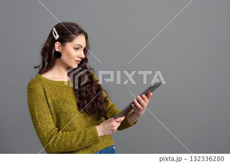 woman discussing with friends online. business, communication and entertainment concept, remote work woman discussing with friends online. business, communication and entertainment concept, remote work 132336280