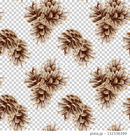 Brown Pine Cones in seamless pattern.Christmas decor in vintage colors for holiday decorations,wrapping paper and textile. Hand drawn watercolor illustrations on white background Brown Pine Cones in seamless pattern.Christmas decor in vintage colors for holiday decorations,wrapping paper and textile. Hand drawn watercolor illustrations on white background 132336399