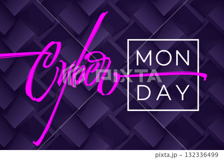 Cyber Monday typography on dark purple geometry background. Vector illustration for banners, ads, booklets, leaflets, brochures, posters. Vector illustration. 132336499