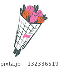 A bouquet of pink and orange tulips. Stylish modern flat illustration for a flower shop. Sticker 132336519