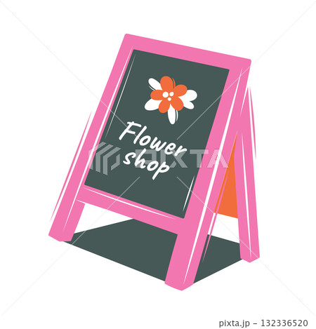 Street chalk sign for a flower shop. Stylish, modern flat illustration. Sticker 132336520