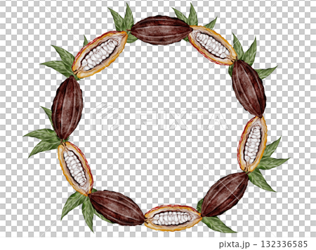 Cocoa bean watercolor frame. Hand-drawn cocoa fruit on a white background. Food clip art. Ideal for packaging chocolate and cocoa powder. Cocoa bean watercolor frame. Hand-drawn cocoa fruit on a white background. Food clip art. Ideal for packaging chocolate and cocoa powder. 132336585