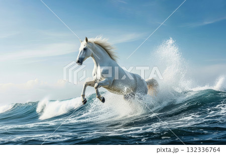 飛翔する白馬 132336764