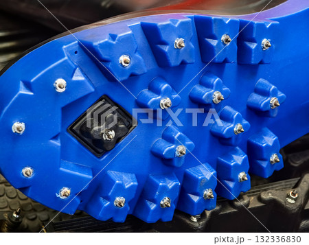 Blue shoe studded sole fishing rubber boots designed for traction 132336830