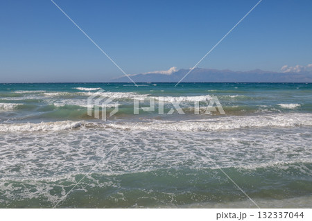 Ionian sea with waves, Acharavi, Corfu (Korfu), Greece 132337044