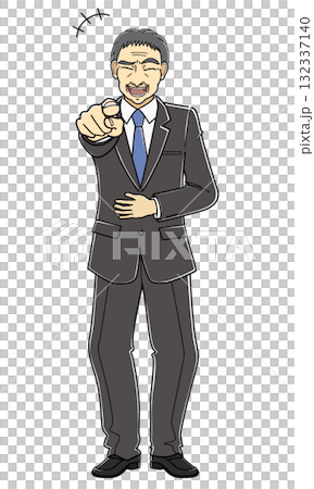 一名西裝革履的中年男子摀著肚子大笑 132337140