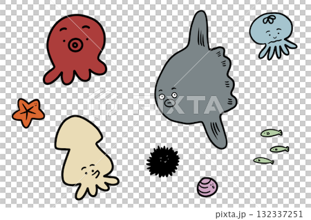 可愛又輕鬆的海洋生物（彩色） 132337251