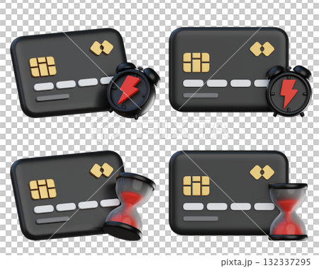 cartoon style black friday credit card with timer and hourglass 3D graphic 132337295