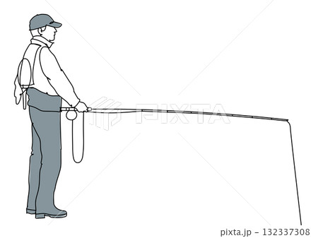 釣りをする男性　線画 132337308