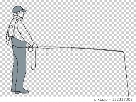 釣りをする男性　線画 132337308