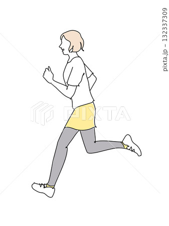 ランニングする若い女性　線画 132337309