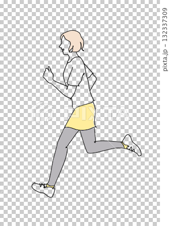 ランニングする若い女性　線画 132337309