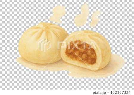 熱氣騰騰的肉包水彩插畫 132337324