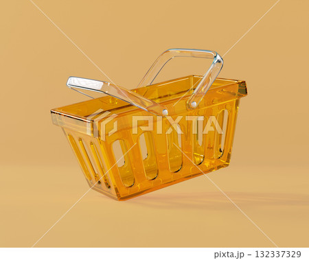 Glass Yellow empty Shopping Cart from a supermarket for shopping. Shopping Basket, Shopping bag, 3d rendering of the icon Glass Yellow empty Shopping Cart from a supermarket for shopping. Shopping Basket, Shopping bag, 3d rendering of the icon 132337329