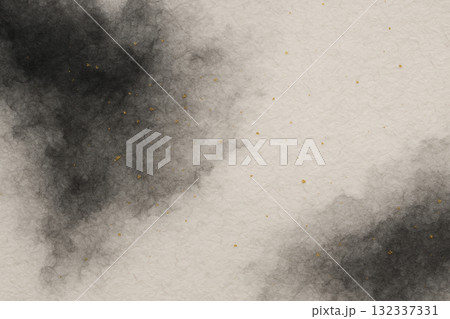 墨のにじみと金の粒子が調和する和紙テクスチャ背景 132337331