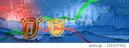 oil stock prices drop in chf. energy stability in switzerland. bearish commodity market concept. 3d illustration of cheap fossil fuel. financial background in blue color. abstract banner with chart 132337332