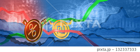 bearish central bank interest rates to ils. financial stability and deflation concept in israel. 3d illustration of cheap currency. financial background in blue color. abstract banner with chart 132337333