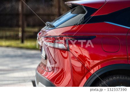 Closeup of tail lights of cars standing in a row, aelective focus 132337390