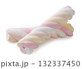 Two colorful marshmallow spirals on a white background. Isolated 132337450