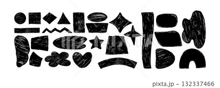 Abstract Black Silhouette Freeform set. Curvature Chalk Hand Drawn various Shapes, Curls, Geometric Forms, Heart, Star and doodle objects. Isolated Vector textured drawings scrawls. Not AI Abstract Black Silhouette Freeform set. Curvature Chalk Hand Drawn various Shapes, Curls, Geometric Forms, Heart, Star and doodle objects. Isolated Vector textured drawings scrawls. Not AI 132337466