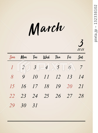 2026年_3月_レトロカレンダー_タテ 2026年_3月_レトロカレンダー_タテ 132338102