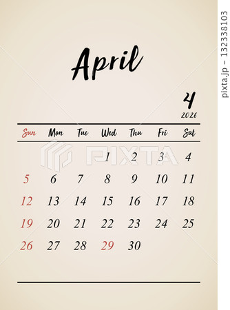 2026年_4月_レトロカレンダー_タテ 2026年_4月_レトロカレンダー_タテ 132338103