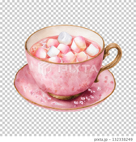 粉紅杯子，裡面有熱可可和棉花糖 132338249