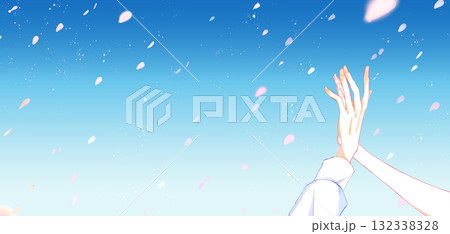 重なり合う男女の手 桜吹雪 重なり合う男女の手 桜吹雪 132338328