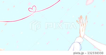 重なり合う男女の手 桜吹雪 赤い糸 重なり合う男女の手 桜吹雪 赤い糸 132338330