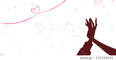 指輪をした重なり合う男女の手 シルエット 桜吹雪 赤い糸 指輪をした重なり合う男女の手 シルエット 桜吹雪 赤い糸 132338341