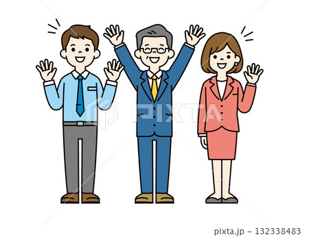 笑顔で喜ぶ、若いビジネスマンとビジネスウーマンと社長の全身ベクターイラスト素材セット_カラー 笑顔で喜ぶ、若いビジネスマンとビジネスウーマンと社長の全身ベクターイラスト素材セット_カラー 132338483