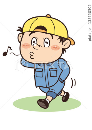 不適切な服装で口笛を吹いている工場・現場作業員イラスト|不安全行動・不安全状態・労働災害 不適切な服装で口笛を吹いている工場・現場作業員イラスト|不安全行動・不安全状態・労働災害 132338506