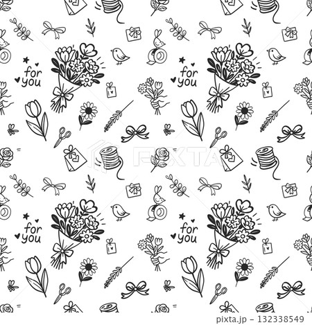 Seamless floral pattern with flowers and bows for gift or card design Seamless floral pattern with flowers and bows for gift or card design 132338549